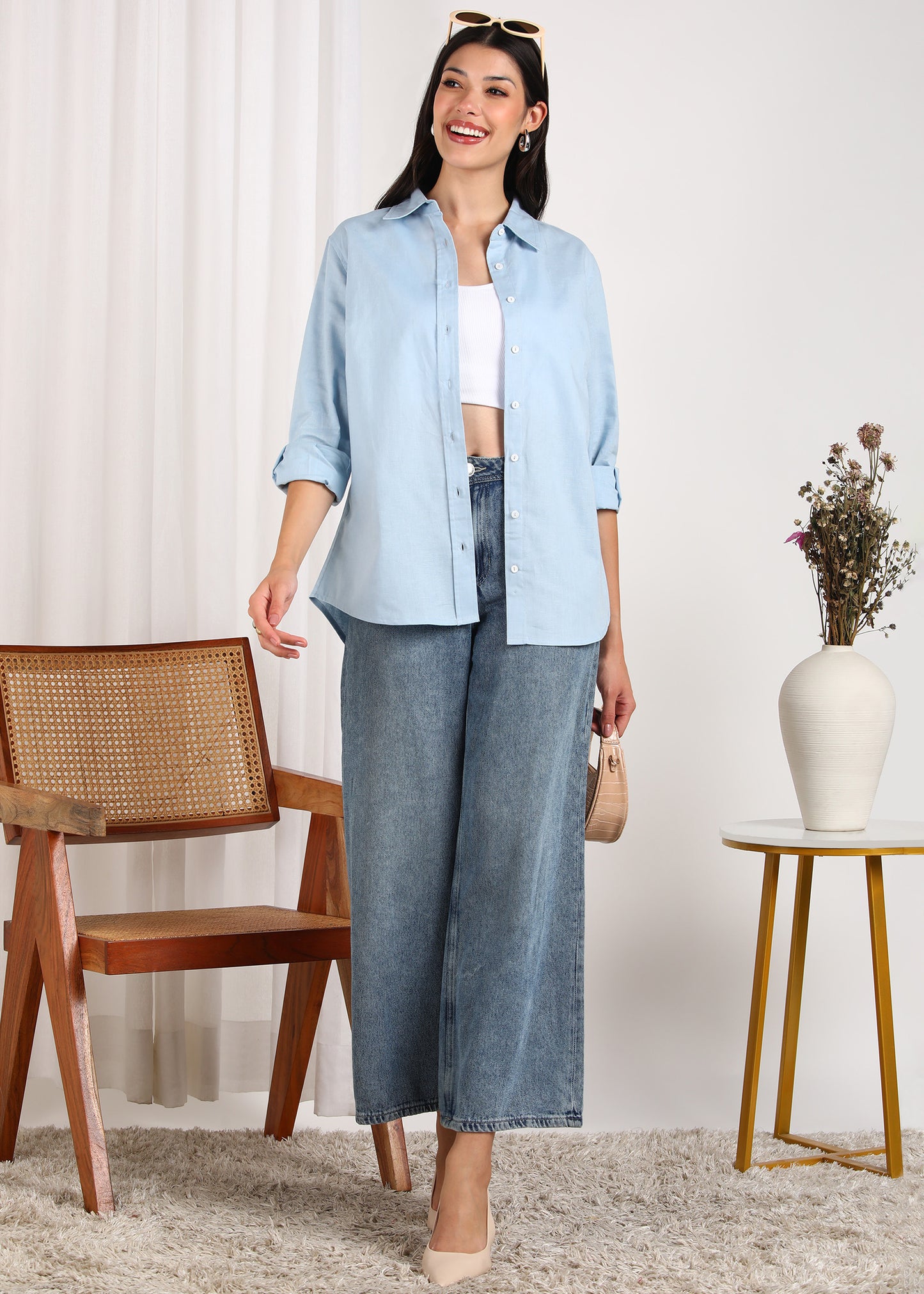 Powder Blue Linen Shirt