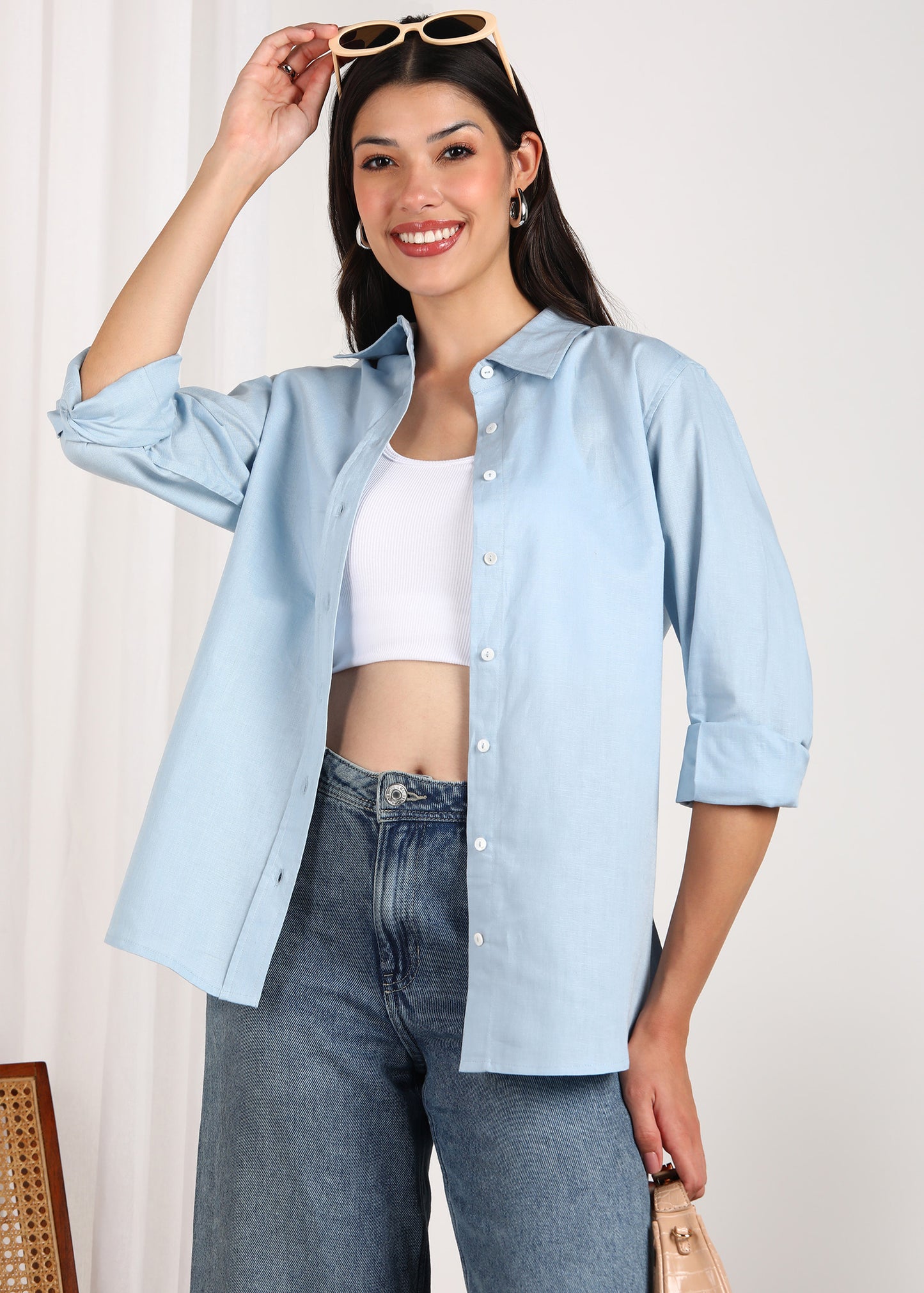 Powder Blue Linen Shirt