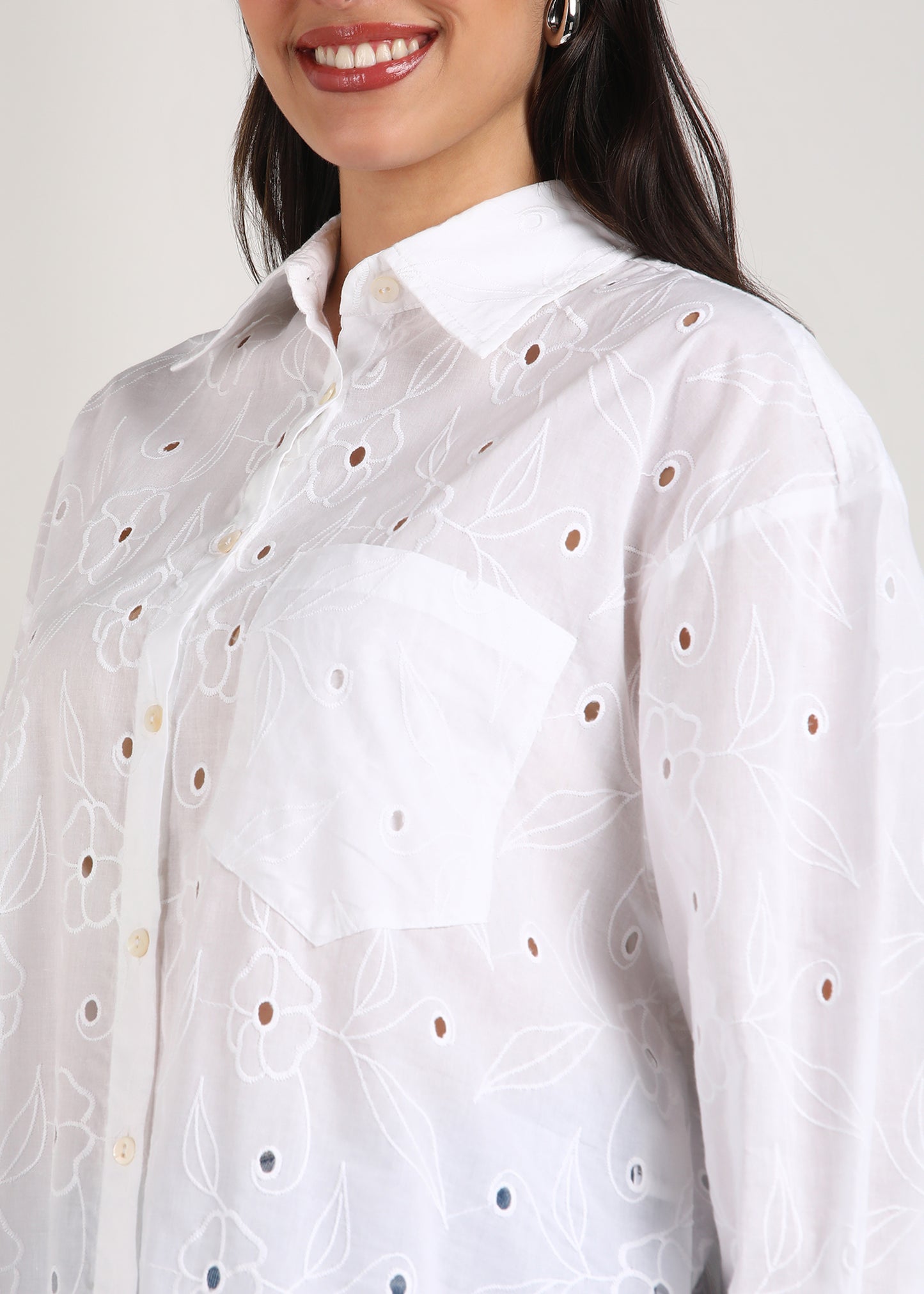 White Cotton Schiffli Shirt