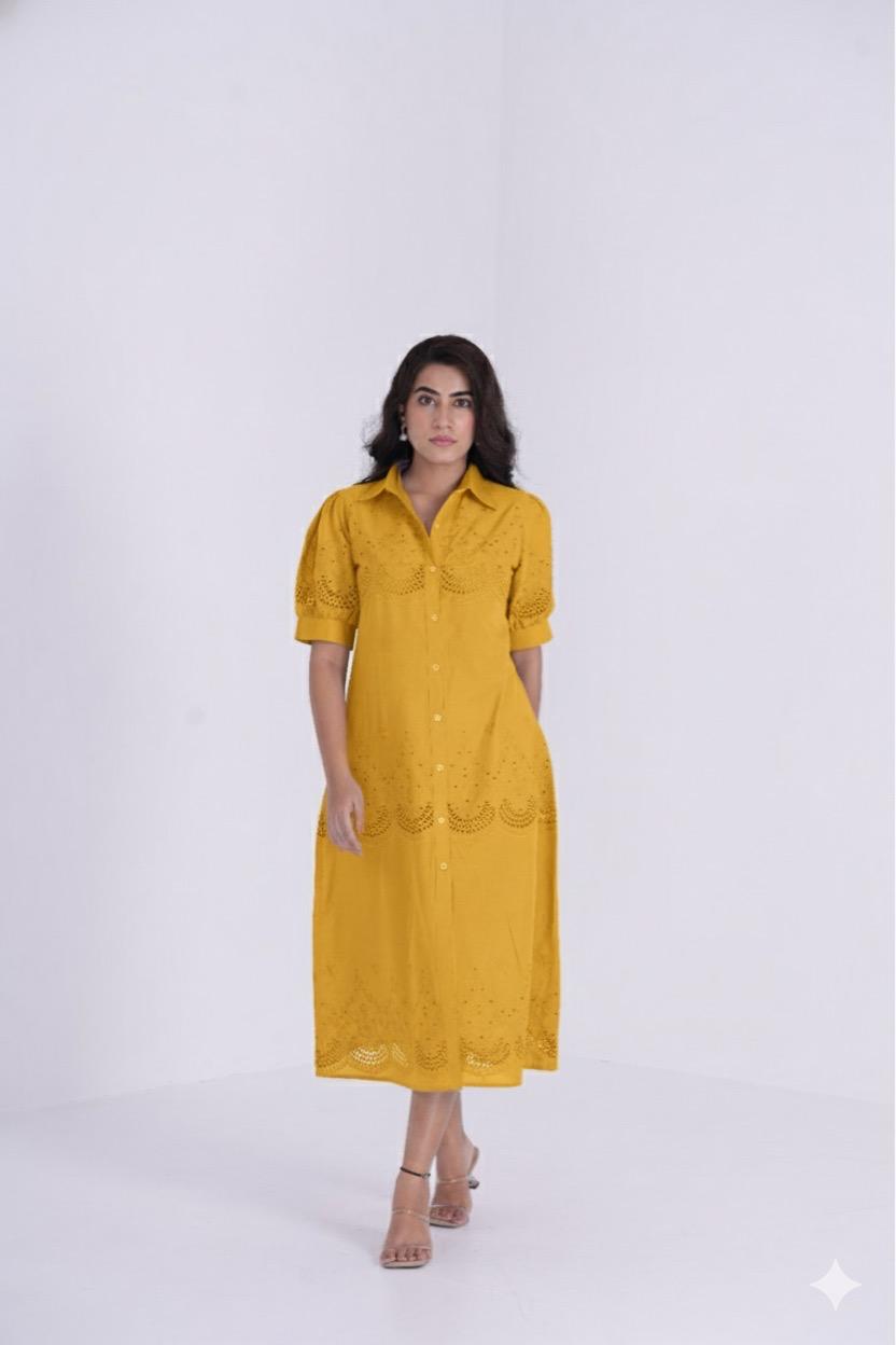 Mustard Schiffli Dresss