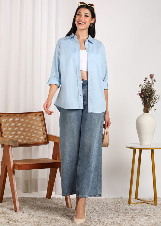 Powder Blue Linen Shirt